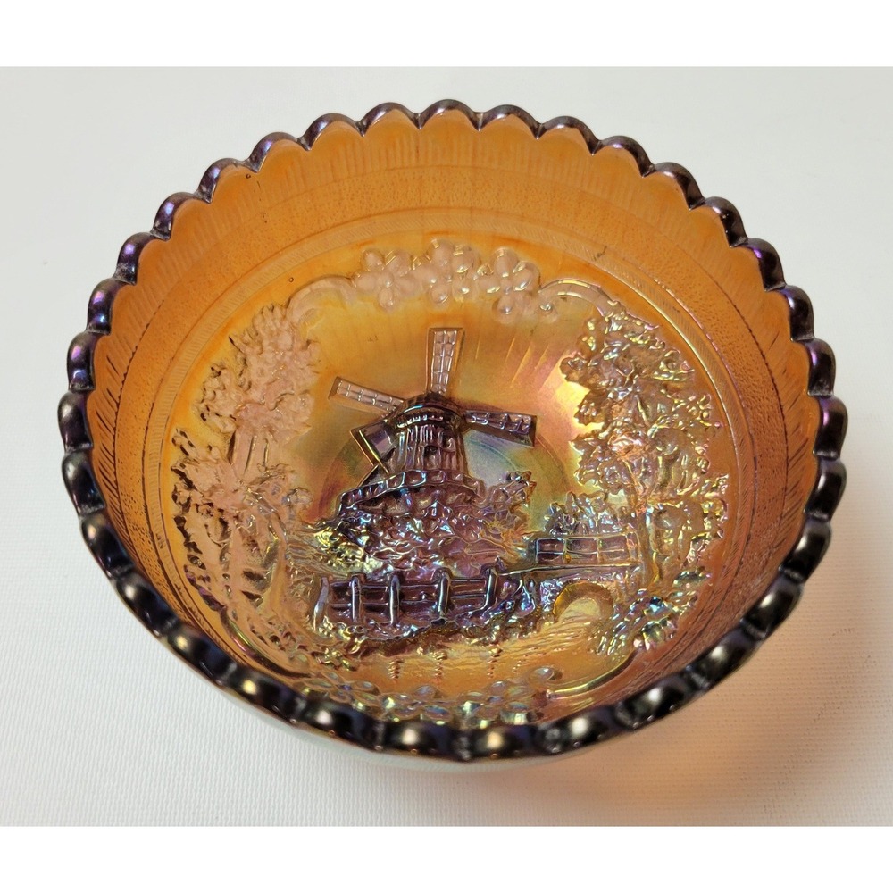 Imperial Glass Windmill Carnival Glass Bowl Marigold? Iridescent
